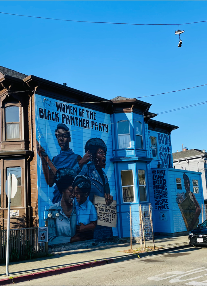 The Leaders of Black Panther Party Oakland Mural are Jilchristina Vest, Rachel Wolfe-Goldsmith, Stephen Shames, Ericka Huggins